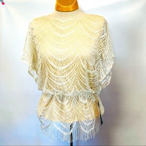 NWT VTG J.R. Nites by Carol Lin Fringe Lace Top